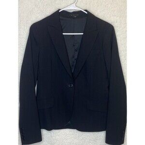 Theory Women's Wool Black Jacket Blazer Lined Single Button Size 8 Professional